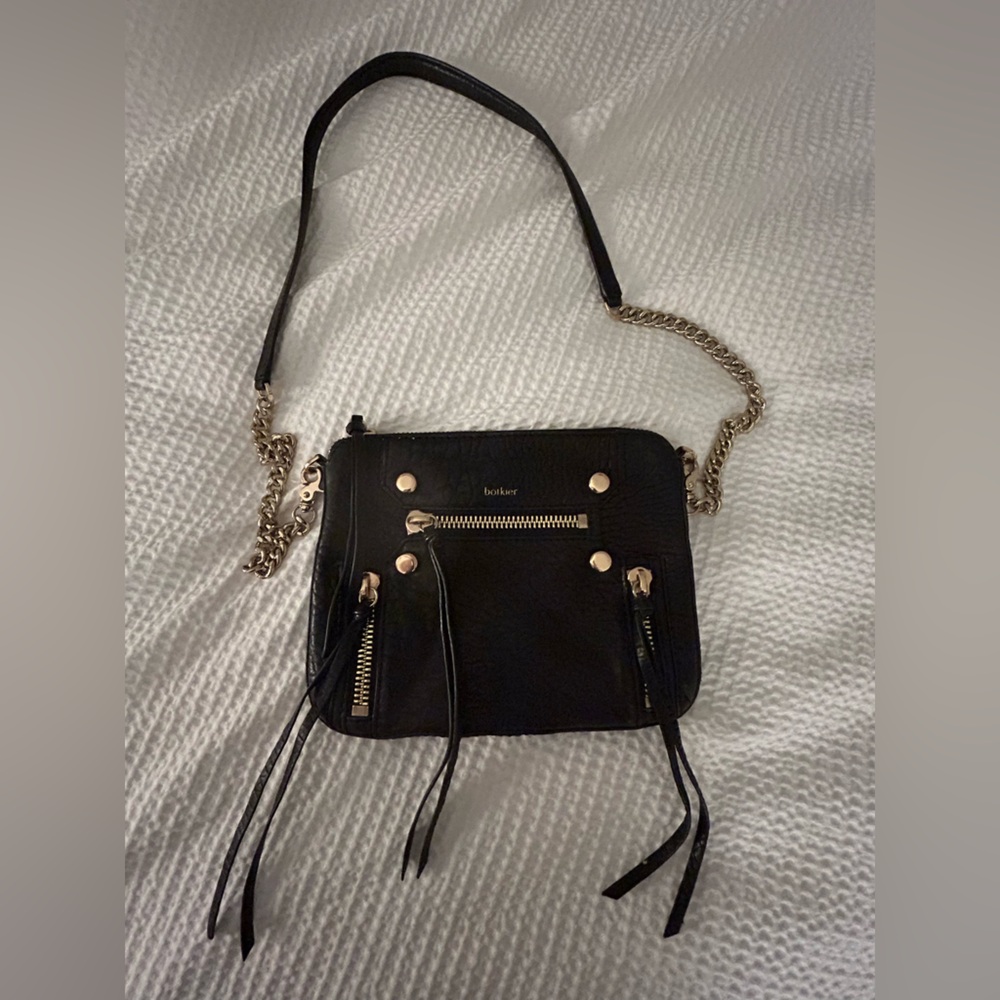 Botkier Black Leather Crossbody with Gold Accents and removable strap